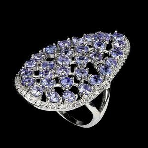 Unheated Round Blue Tanzanite 3mm & Cz 925 Sterling Silver Ring Size 6.75